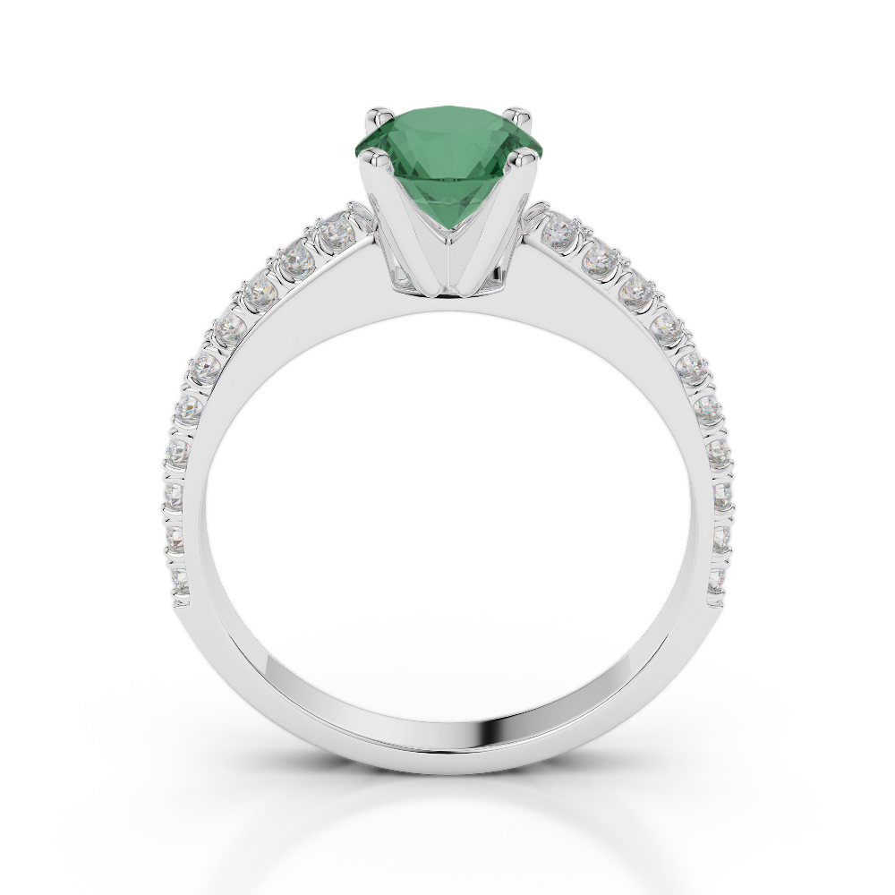 Gold / Platinum Round Cut Emerald and Diamond Engagement Ring AGDR-2058