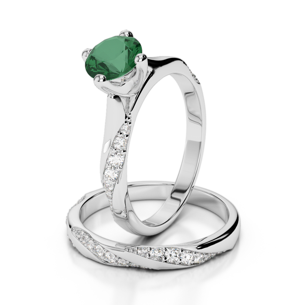 Gold / Platinum Round cut Emerald and Diamond Bridal Set Ring AGDR-2059