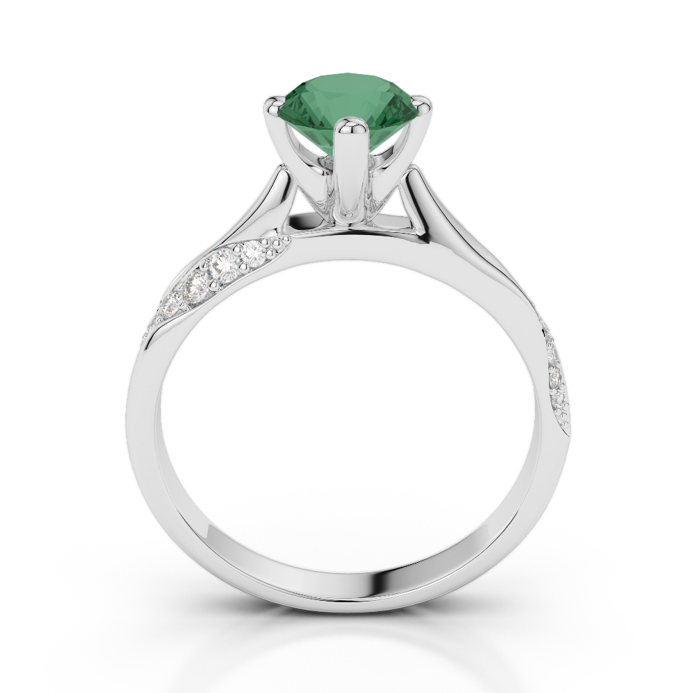 Gold / Platinum Round Cut Emerald and Diamond Engagement Ring AGDR-2060