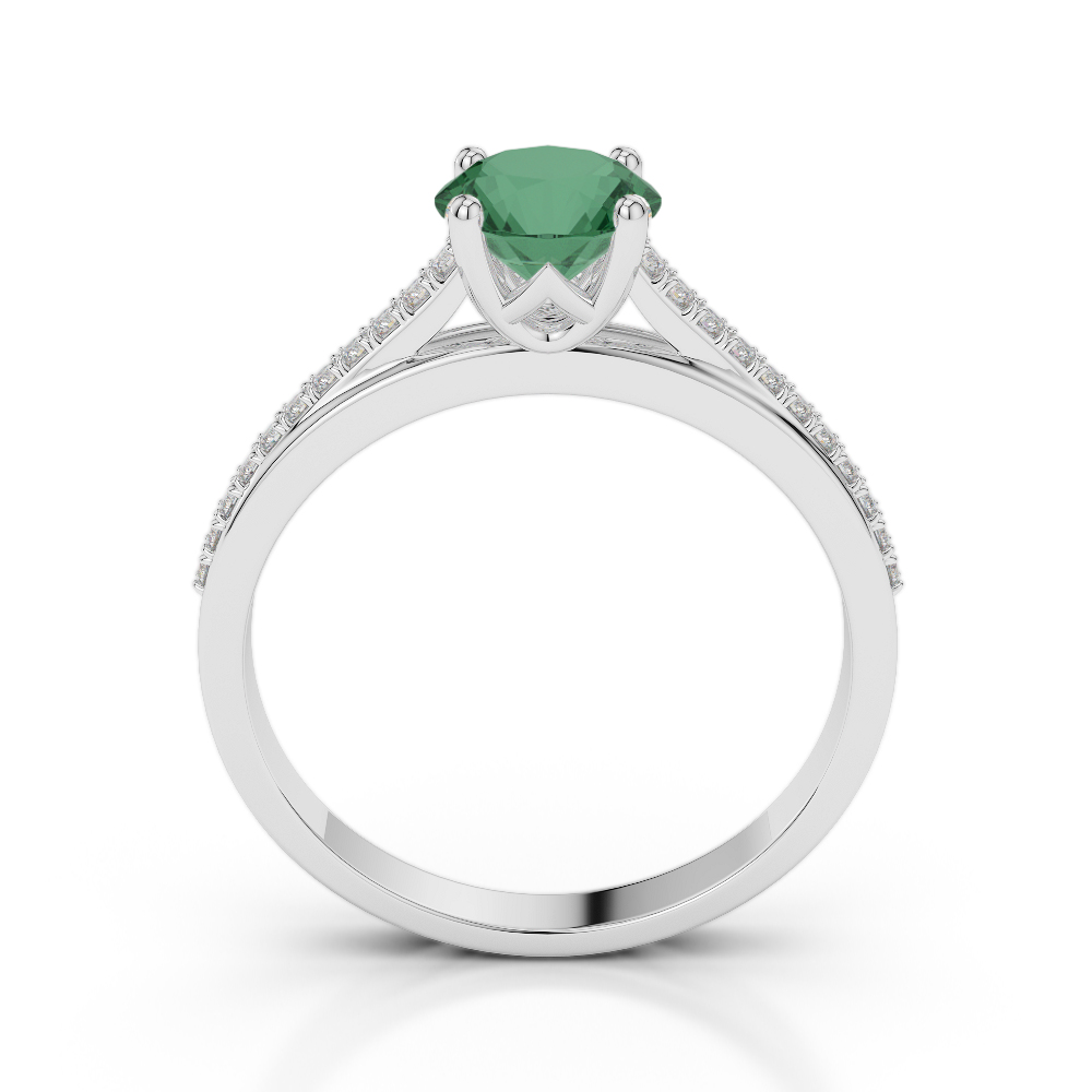 Gold / Platinum Round Cut Emerald and Diamond Engagement Ring AGDR-2062