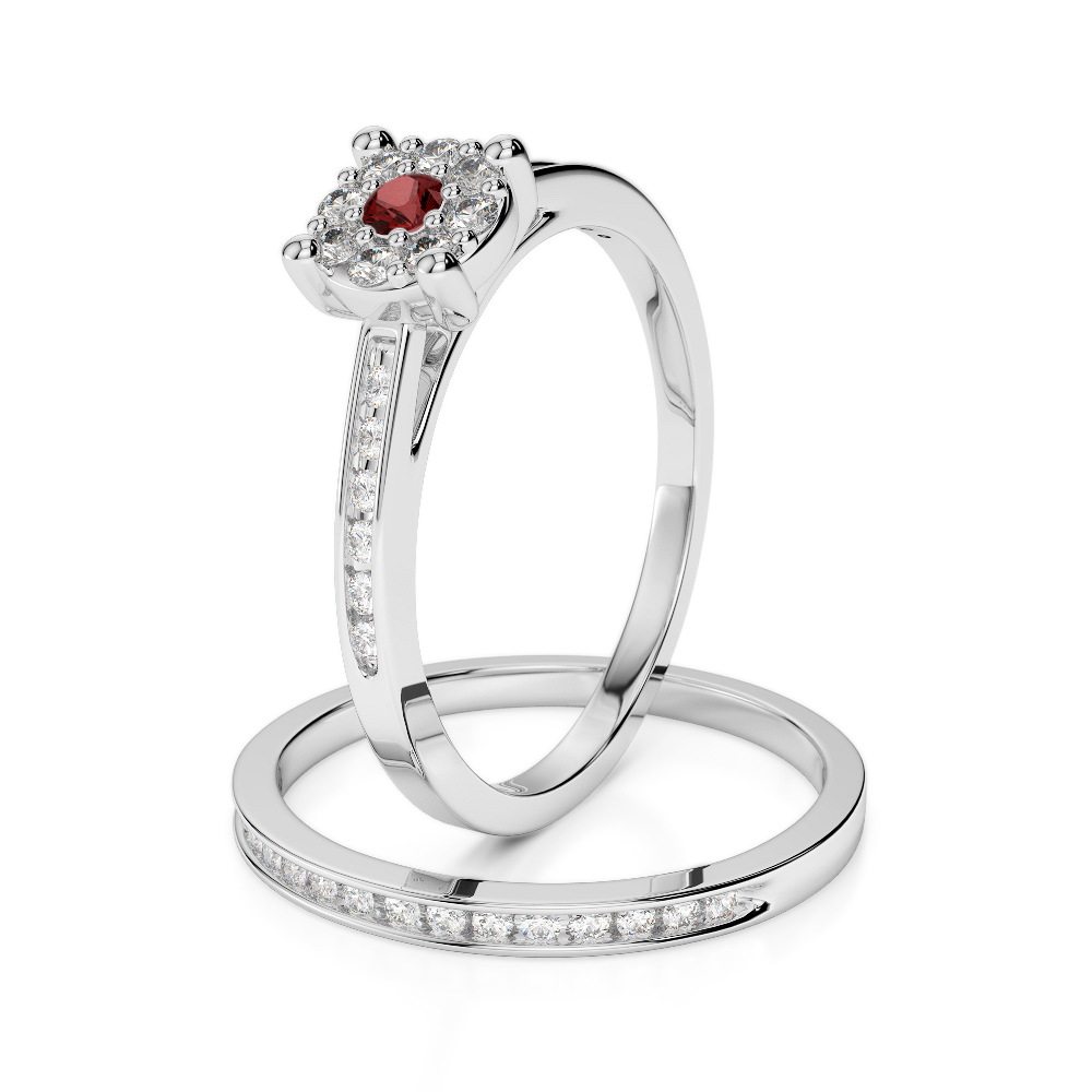 Gold / Platinum Round cut Garnet and Diamond Bridal Set Ring AGDR-1052