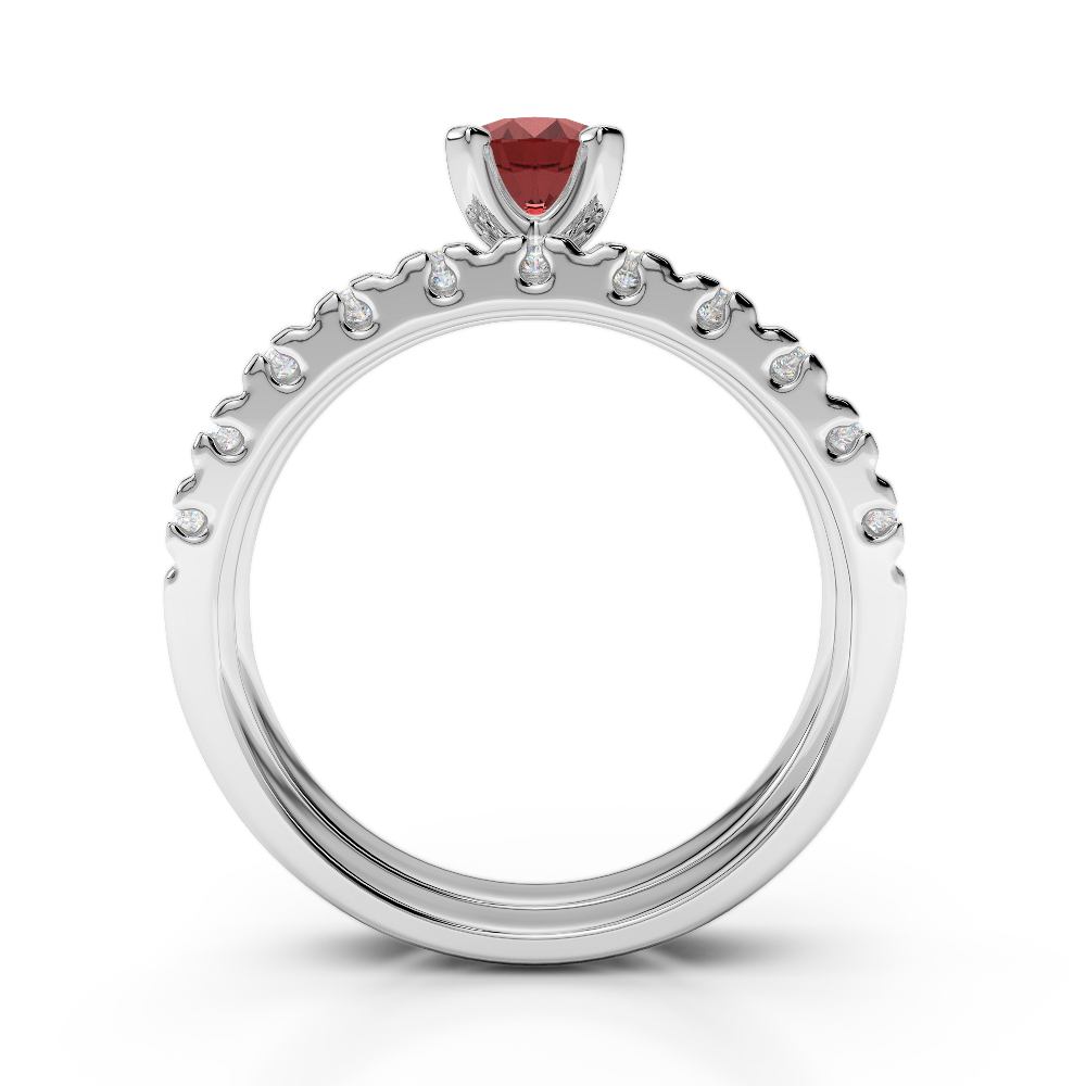 Gold / Platinum Round cut Garnet and Diamond Bridal Set Ring AGDR-1144