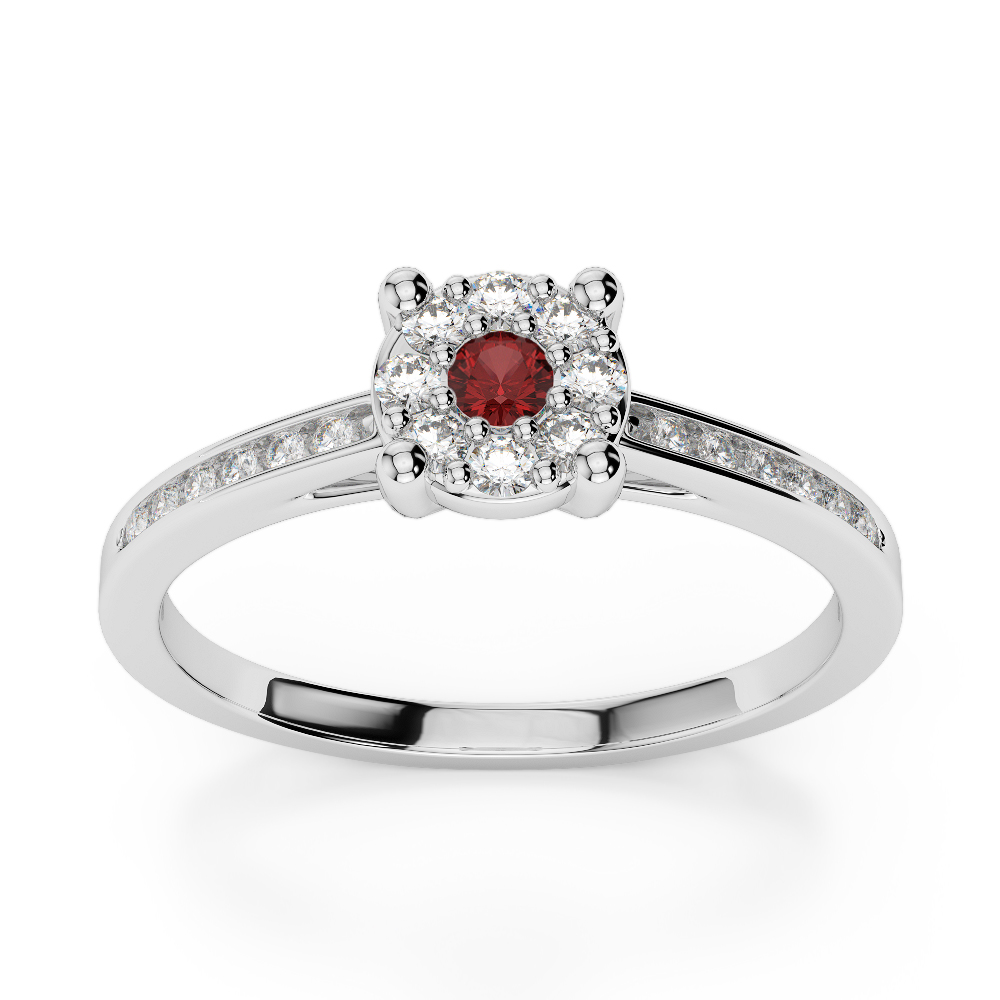 Gold / Platinum Round Cut Garnet and Diamond Engagement Ring AGDR-1163