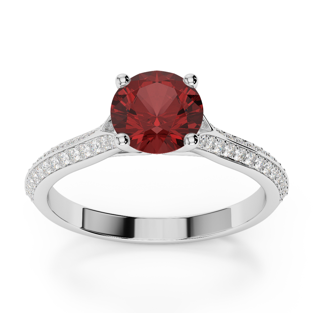 Gold / Platinum Round Cut Garnet and Diamond Engagement Ring AGDR-1200