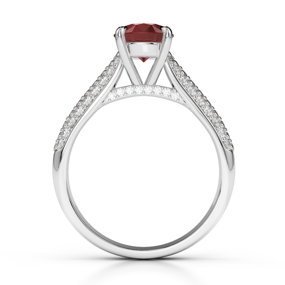 Gold / Platinum Round Cut Garnet and Diamond Engagement Ring AGDR-1203
