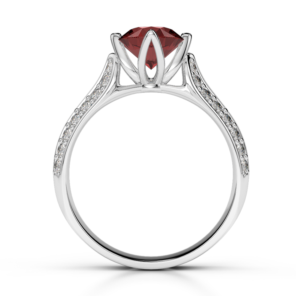 Gold / Platinum Round Cut Garnet and Diamond Engagement Ring AGDR-1205