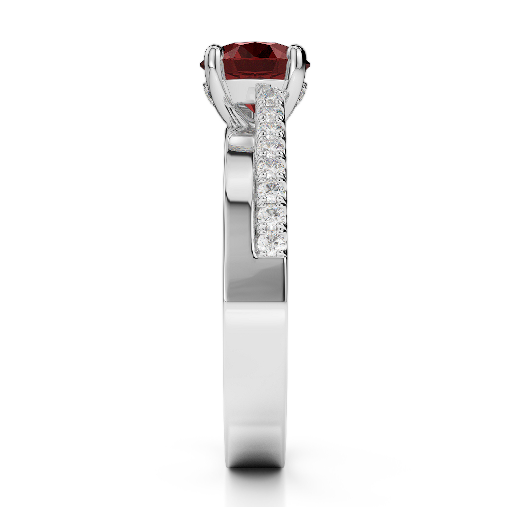Gold / Platinum Round Cut Garnet and Diamond Engagement Ring AGDR-1206
