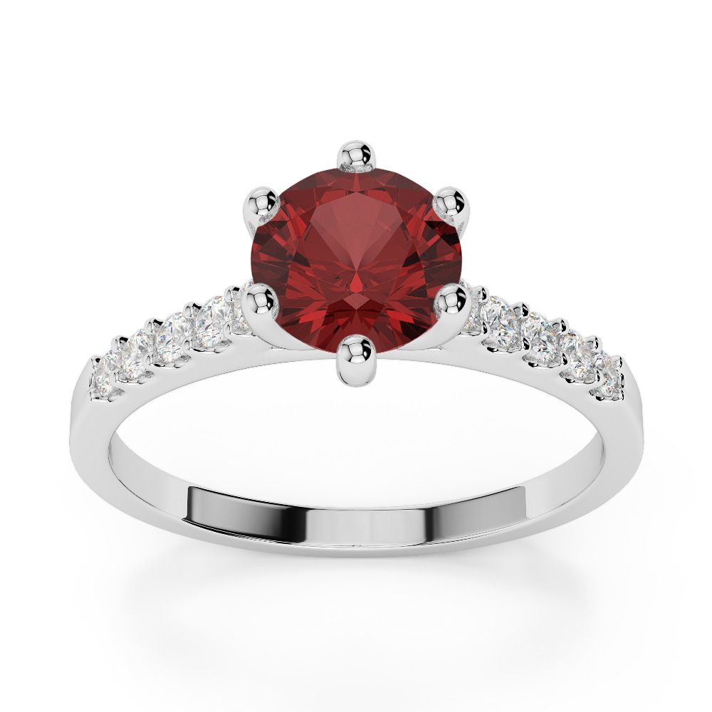 Gold / Platinum Round Cut Garnet and Diamond Engagement Ring AGDR-1208