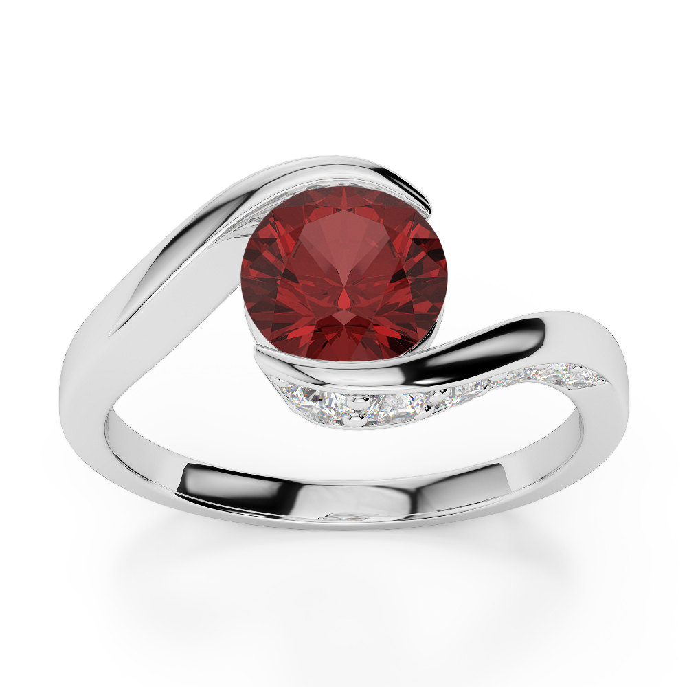 Gold / Platinum Round Cut Garnet and Diamond Engagement Ring AGDR-1209