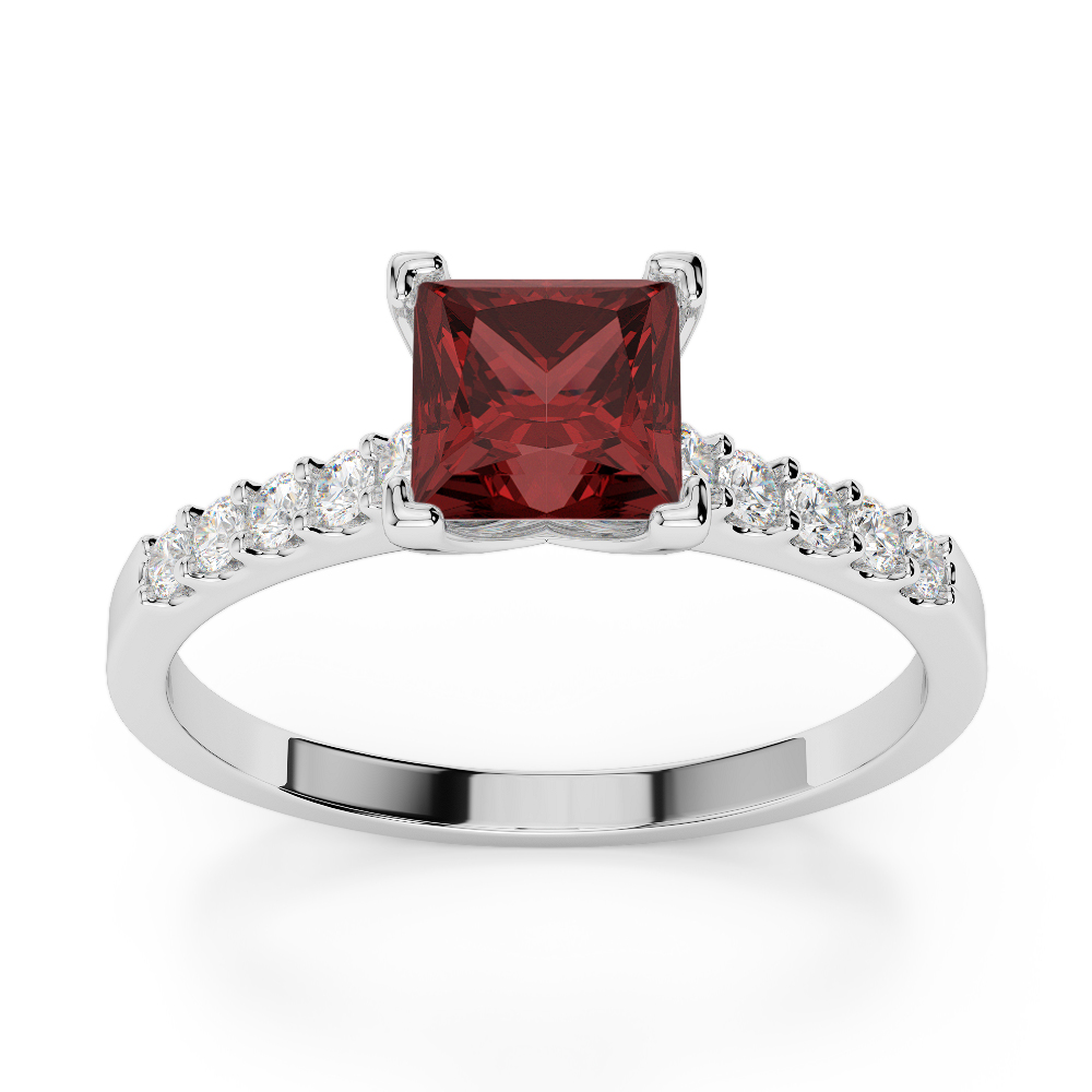 Gold / Platinum Round and Princess Cut Garnet and Diamond Engagement Ring AGDR-1210