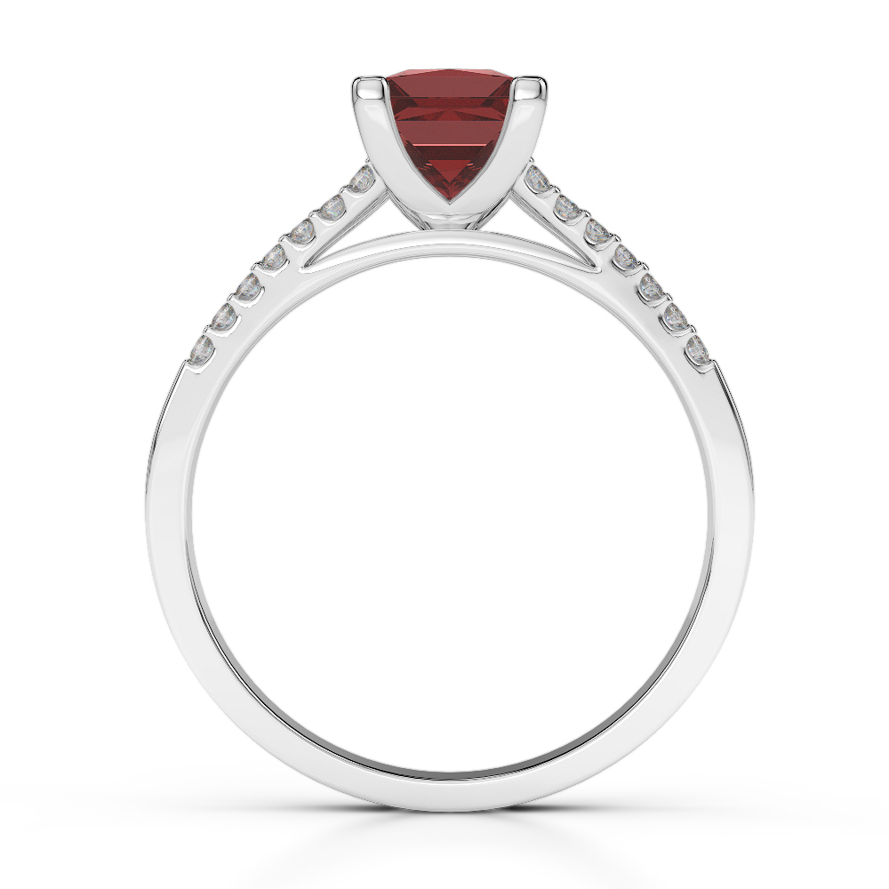 Gold / Platinum Round and Princess Cut Garnet and Diamond Engagement Ring AGDR-1211