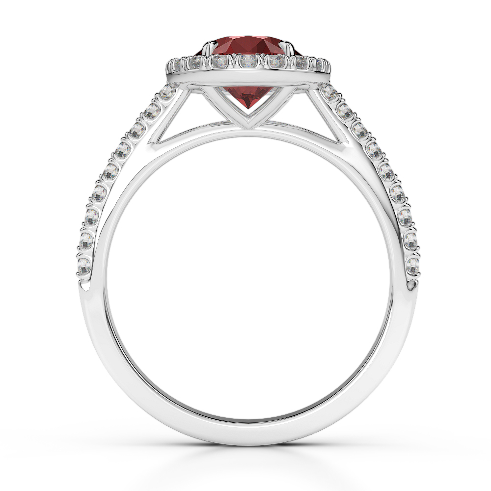 Gold / Platinum Round Cut Garnet and Diamond Engagement Ring AGDR-1215