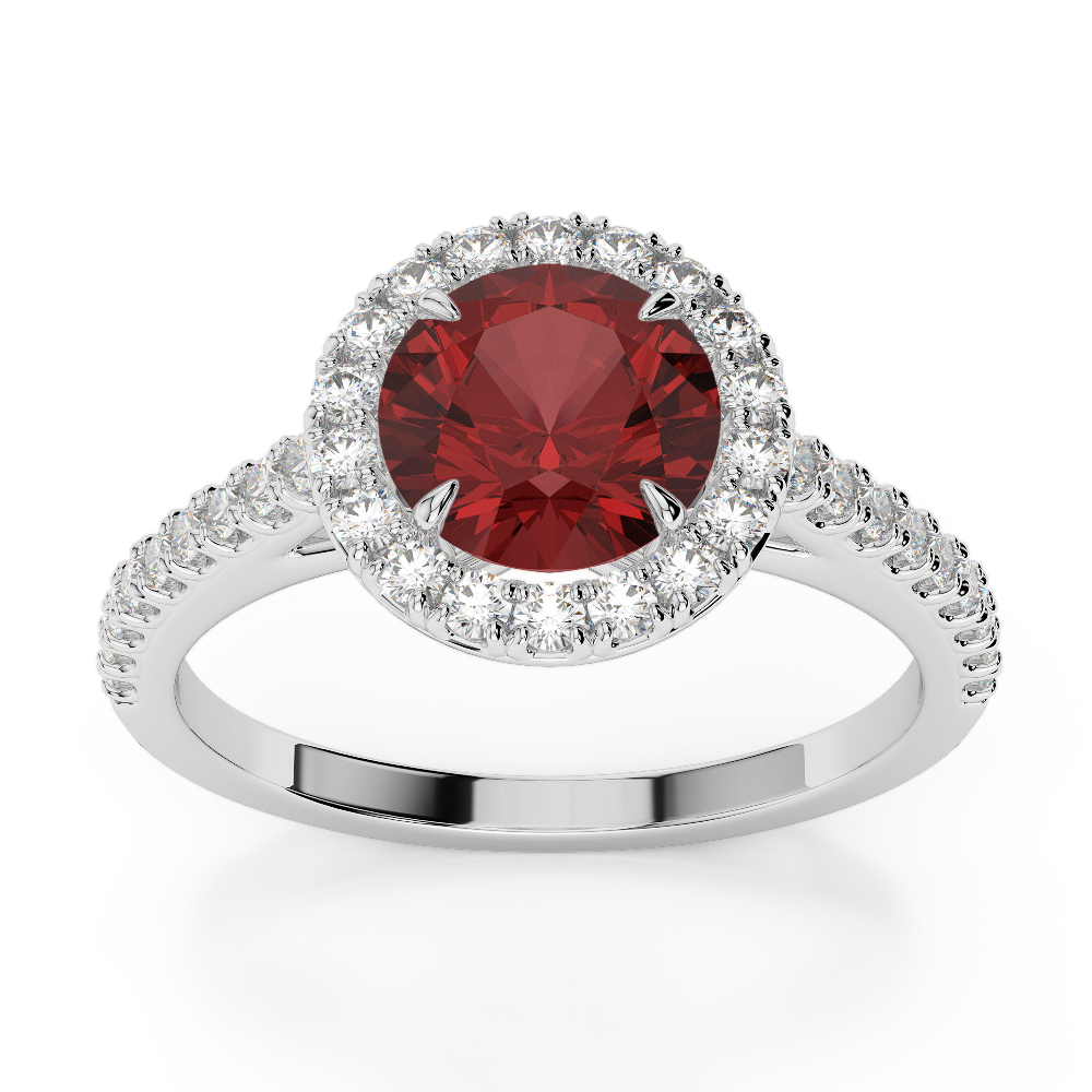Gold / Platinum Round Cut Garnet and Diamond Engagement Ring AGDR-1215