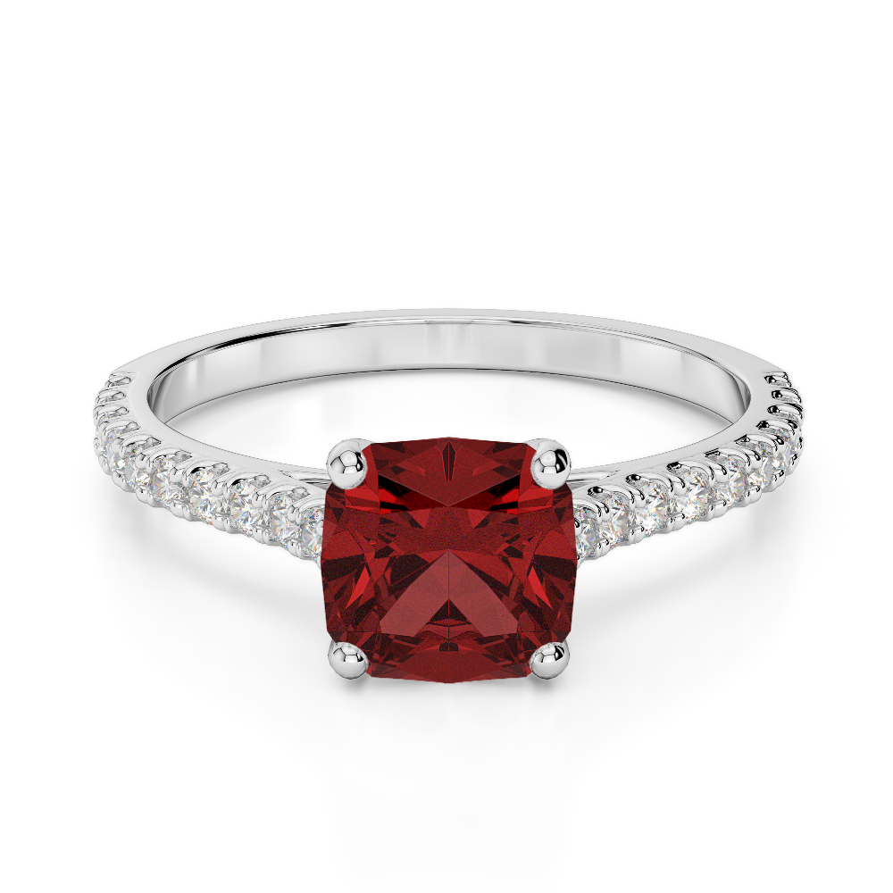 Gold / Platinum Round and Cushion Cut Garnet and Diamond Engagement Ring AGDR-1216