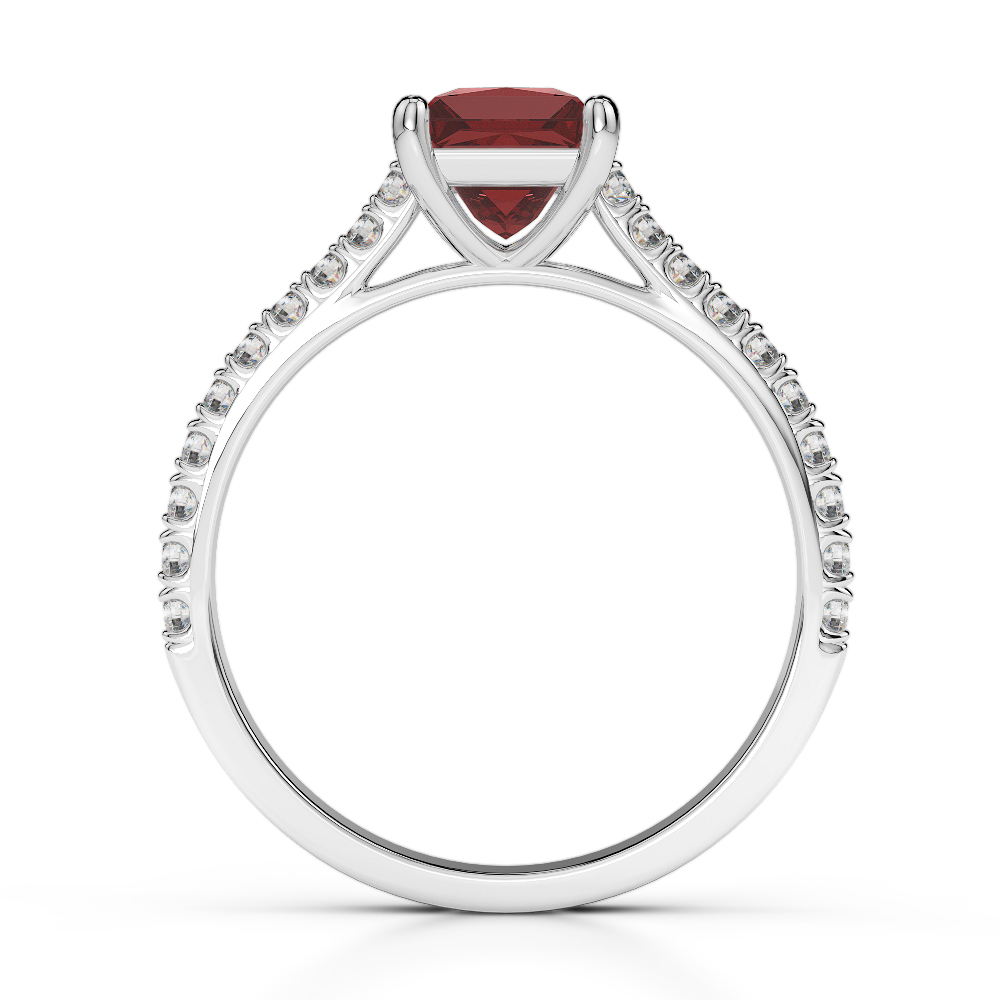 Gold / Platinum Round and Princess Cut Garnet and Diamond Engagement Ring AGDR-1217