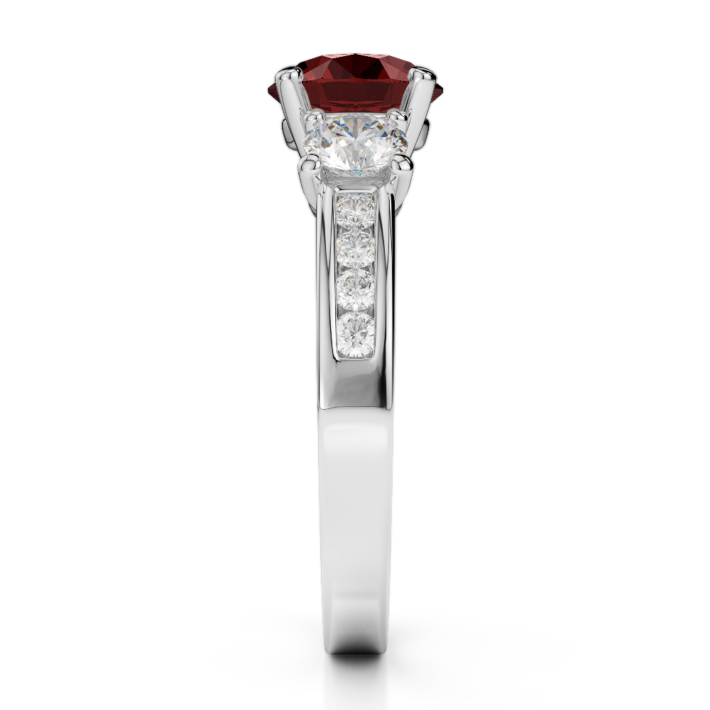 Gold / Platinum Round Cut Garnet and Diamond Engagement Ring AGDR-1218