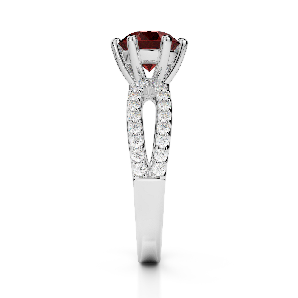 Gold / Platinum Round Cut Garnet and Diamond Engagement Ring AGDR-1223