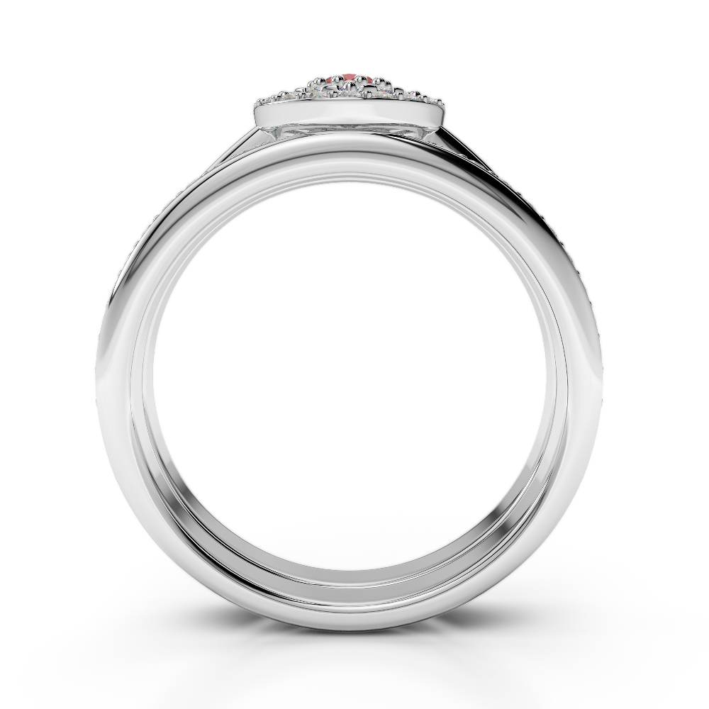 Gold / Platinum Round cut Garnet and Diamond Bridal Set Ring AGDR-1239