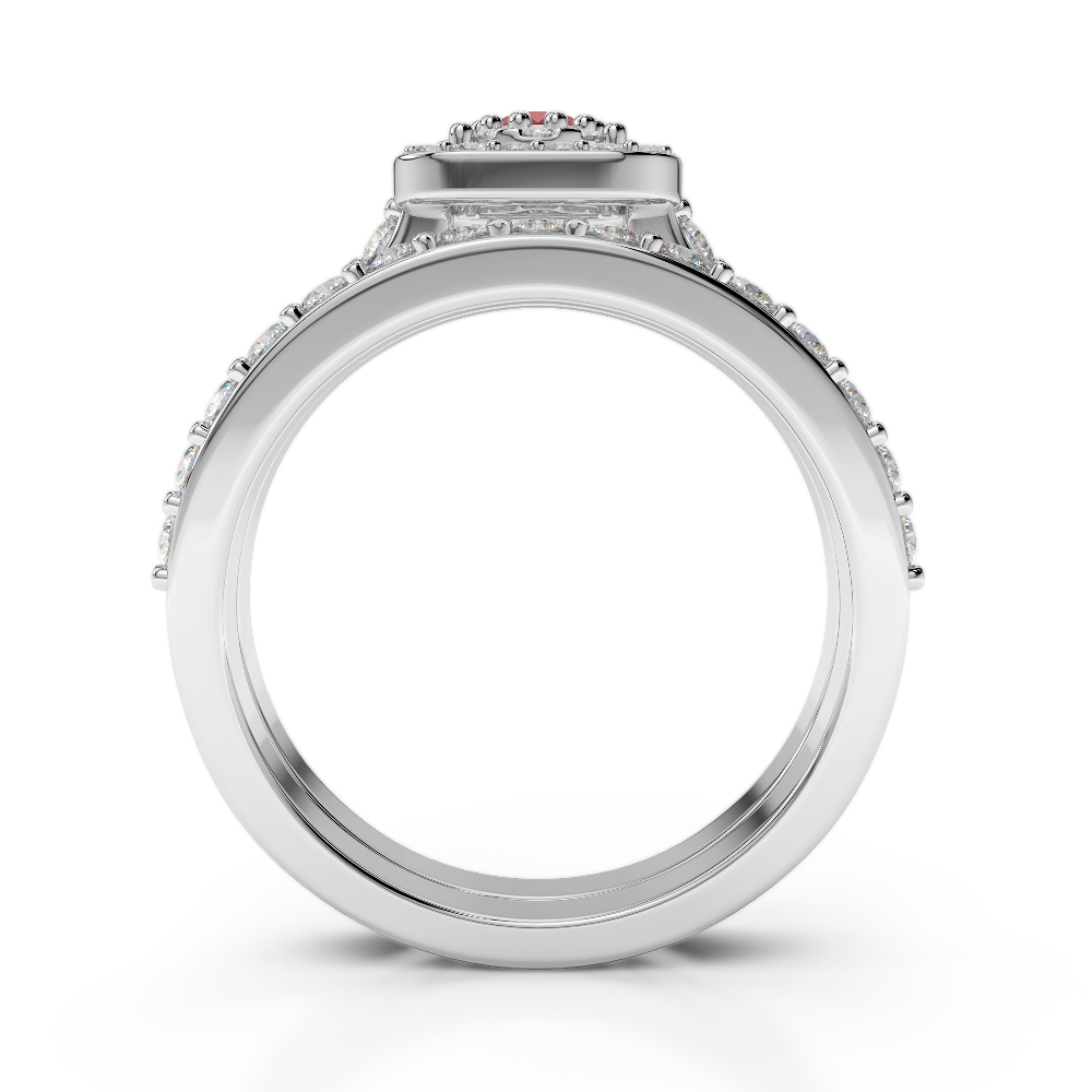 Gold / Platinum Round cut Garnet and Diamond Bridal Set Ring AGDR-1246