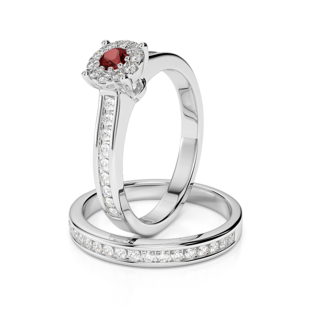 Gold / Platinum Round cut Garnet and Diamond Bridal Set Ring AGDR-1339