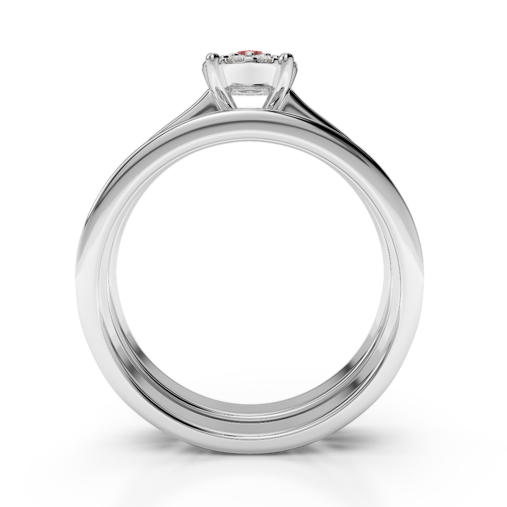 Gold / Platinum Round cut Garnet and Diamond Bridal Set Ring AGDR-1339