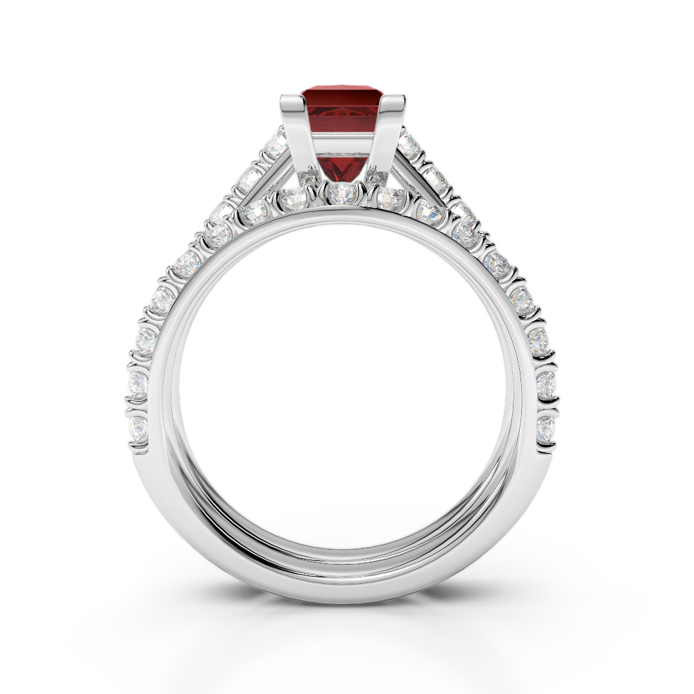 Gold / Platinum Round cut Garnet and Diamond Bridal Set Ring AGDR-2007