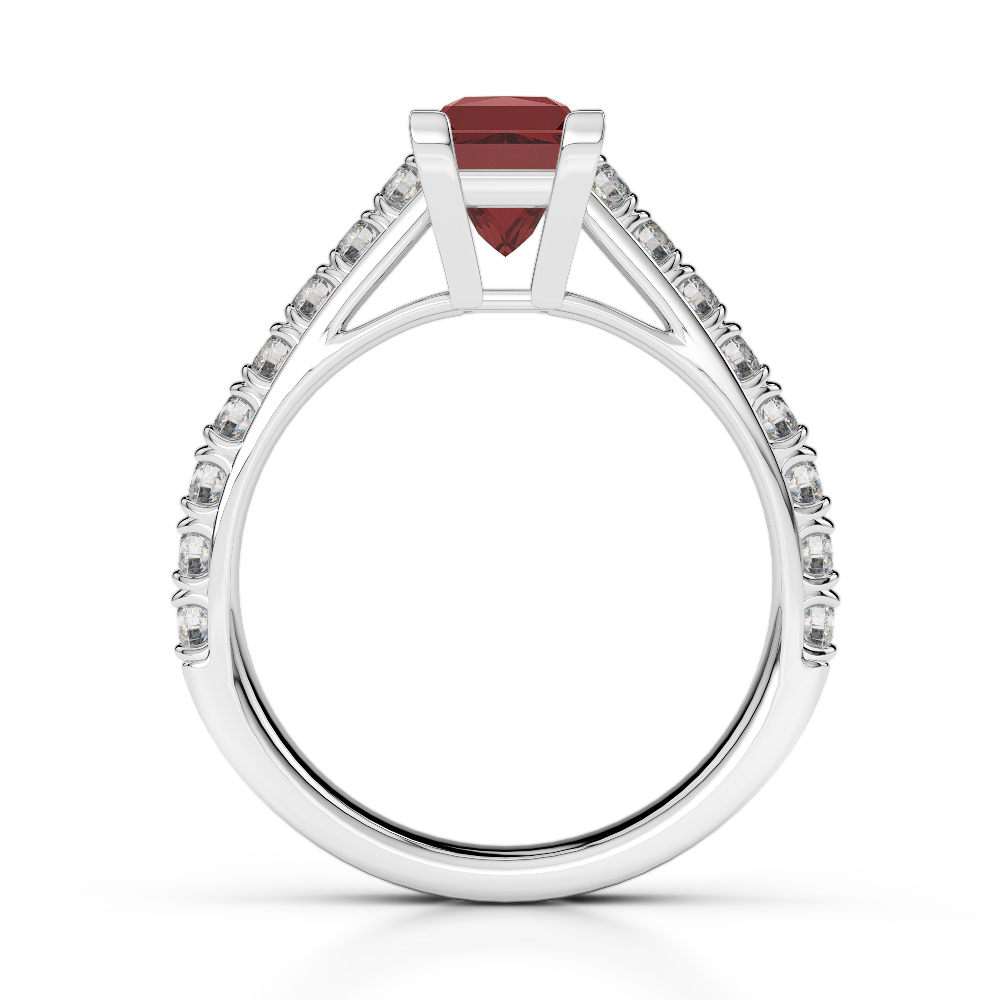 Gold / Platinum Round and Princess Cut Garnet and Diamond Engagement Ring AGDR-2008