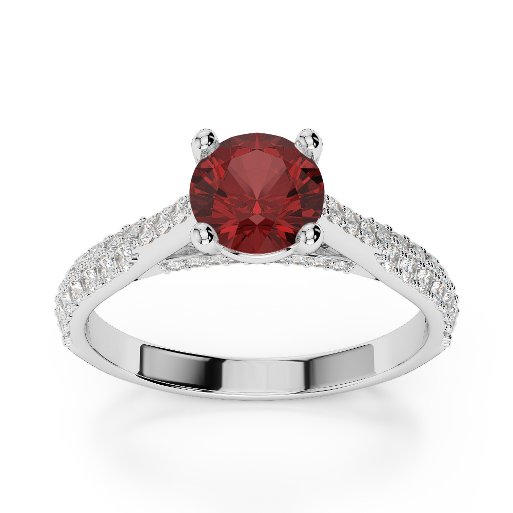 Gold / Platinum Round Cut Garnet and Diamond Engagement Ring AGDR-2014