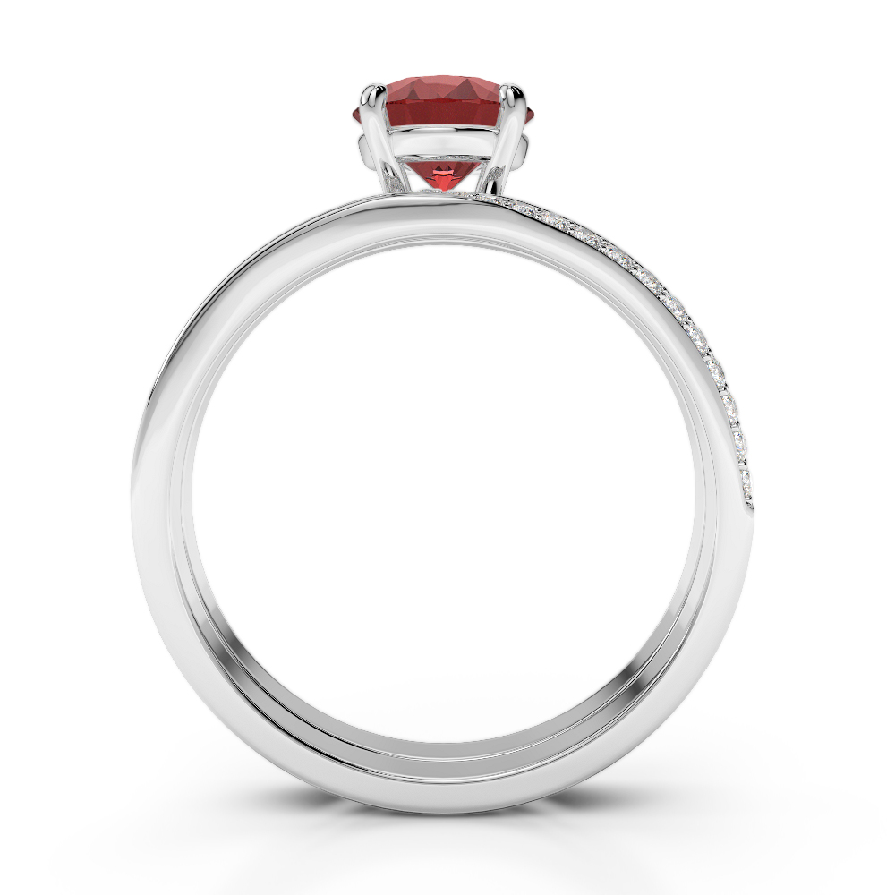 Gold / Platinum Round cut Garnet and Diamond Bridal Set Ring AGDR-2015