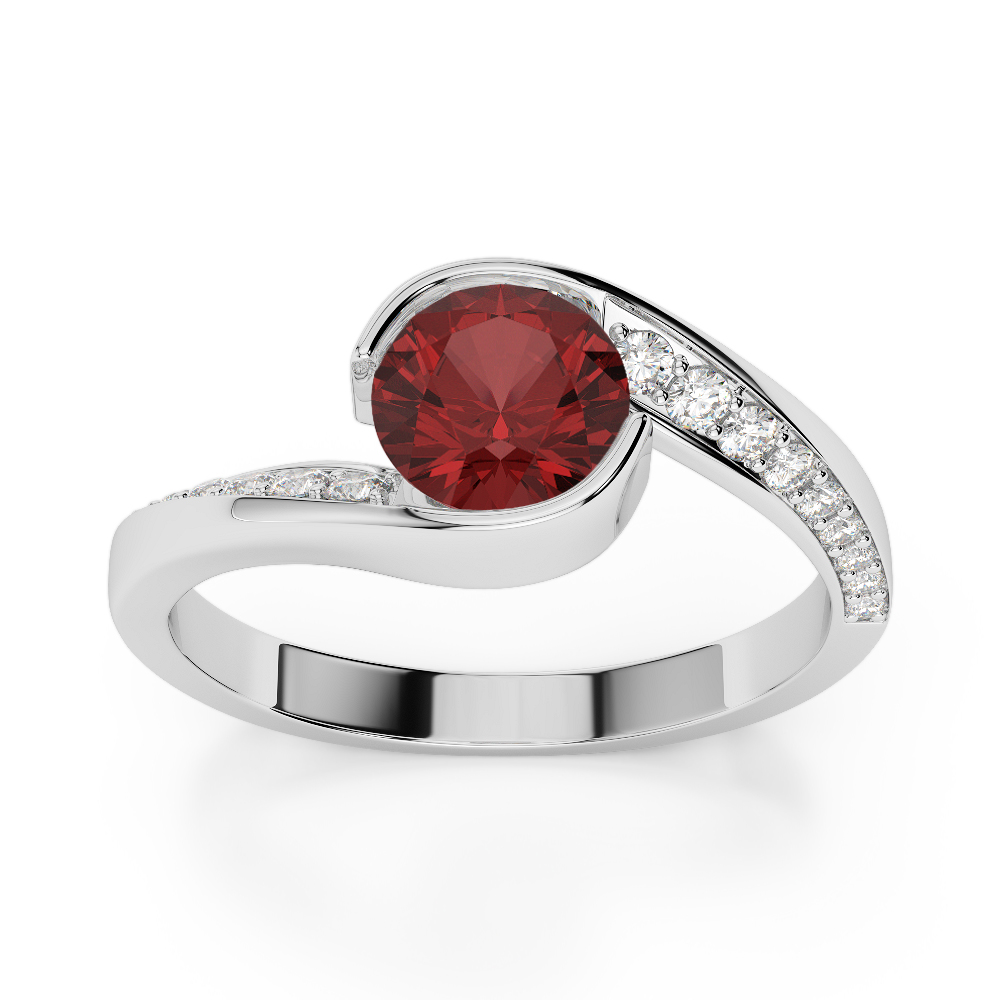 Gold / Platinum Round Cut Garnet and Diamond Engagement Ring AGDR-2020