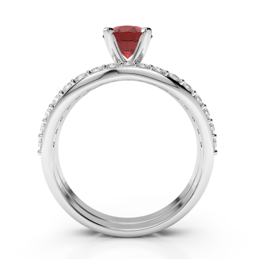 Gold / Platinum Round cut Garnet and Diamond Bridal Set Ring AGDR-2023