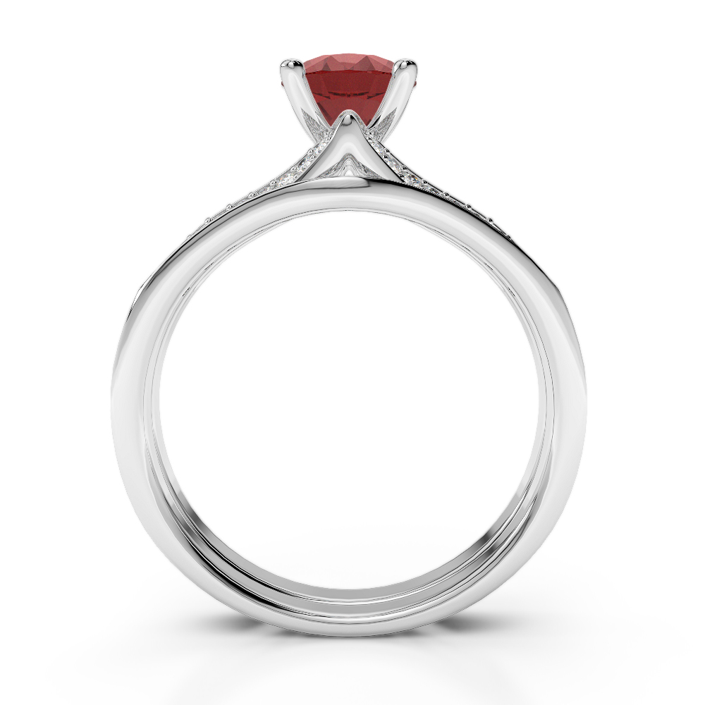 Gold / Platinum Round cut Garnet and Diamond Bridal Set Ring AGDR-2037