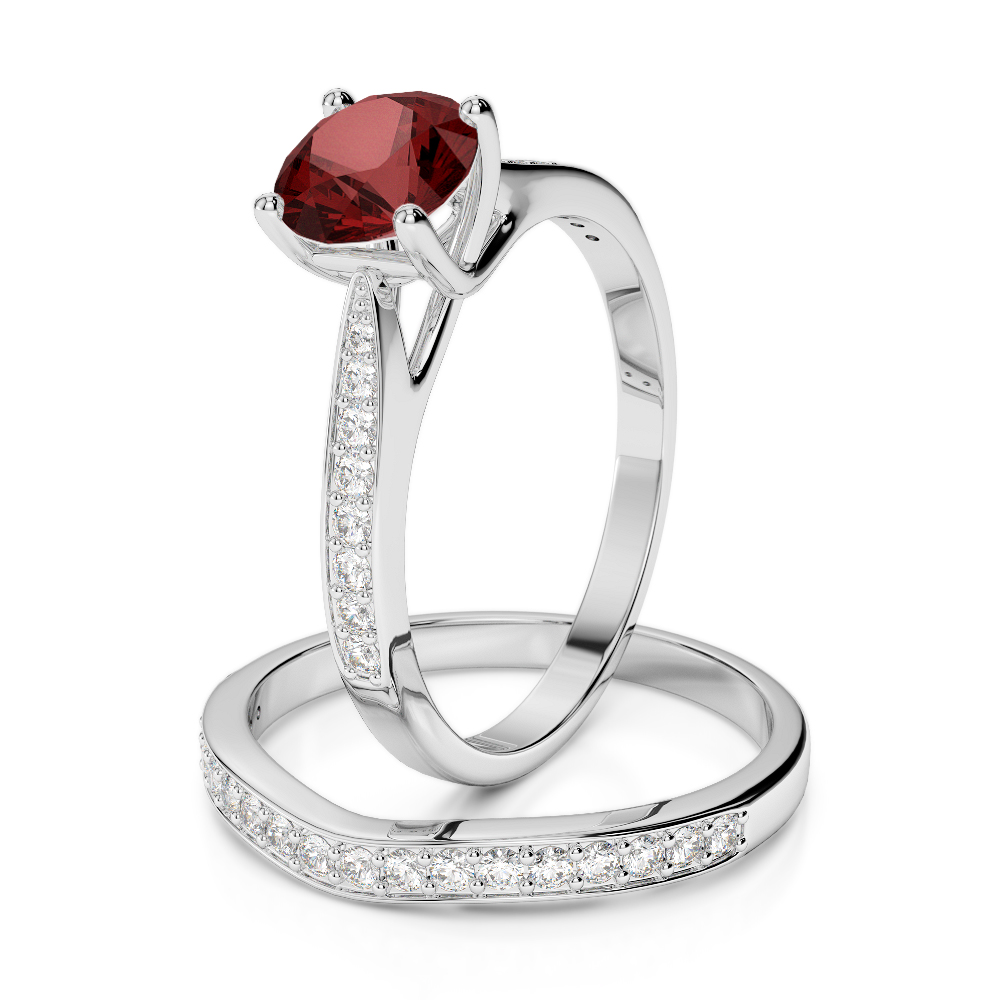 Gold / Platinum Round cut Garnet and Diamond Bridal Set Ring AGDR-2053