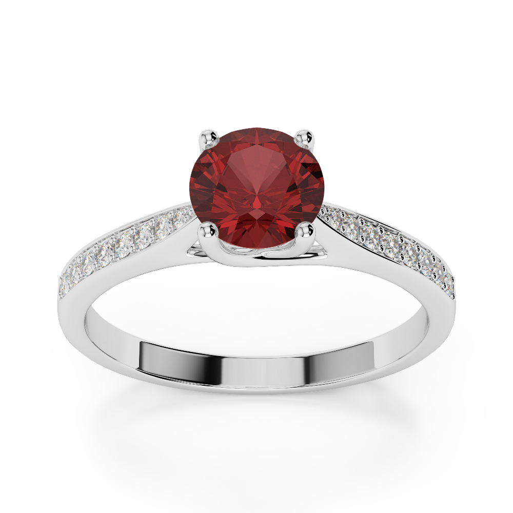 Gold / Platinum Round Cut Garnet and Diamond Engagement Ring AGDR-2054