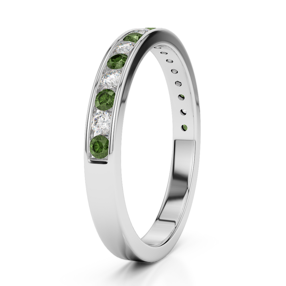 3 MM Gold / Platinum Round Cut Green Tourmaline and Diamond Half Eternity Ring AGDR-1090