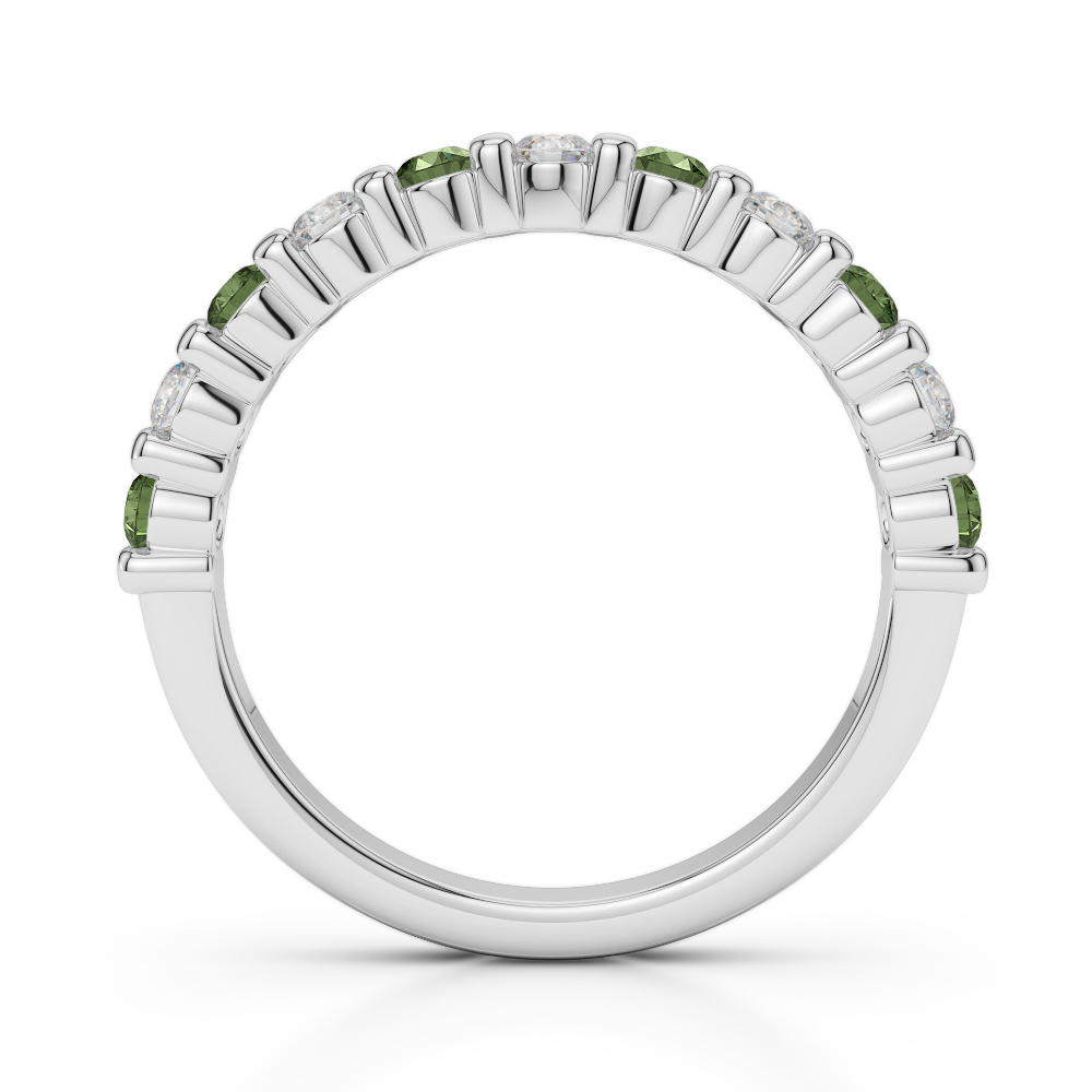 2.5 MM Gold / Platinum Round Cut Green Tourmaline and Diamond Half Eternity Ring AGDR-1096