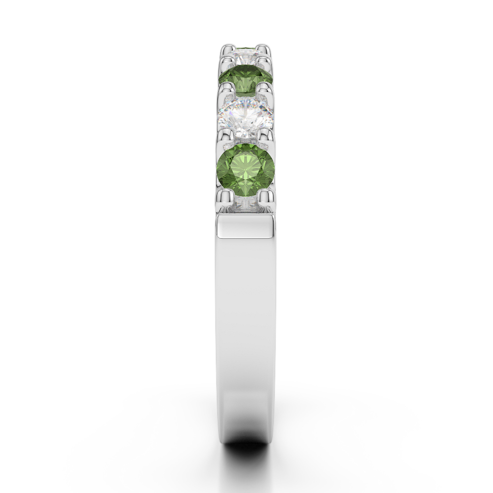 2.5 MM Gold / Platinum Round Cut Green Tourmaline and Diamond Half Eternity Ring AGDR-1108