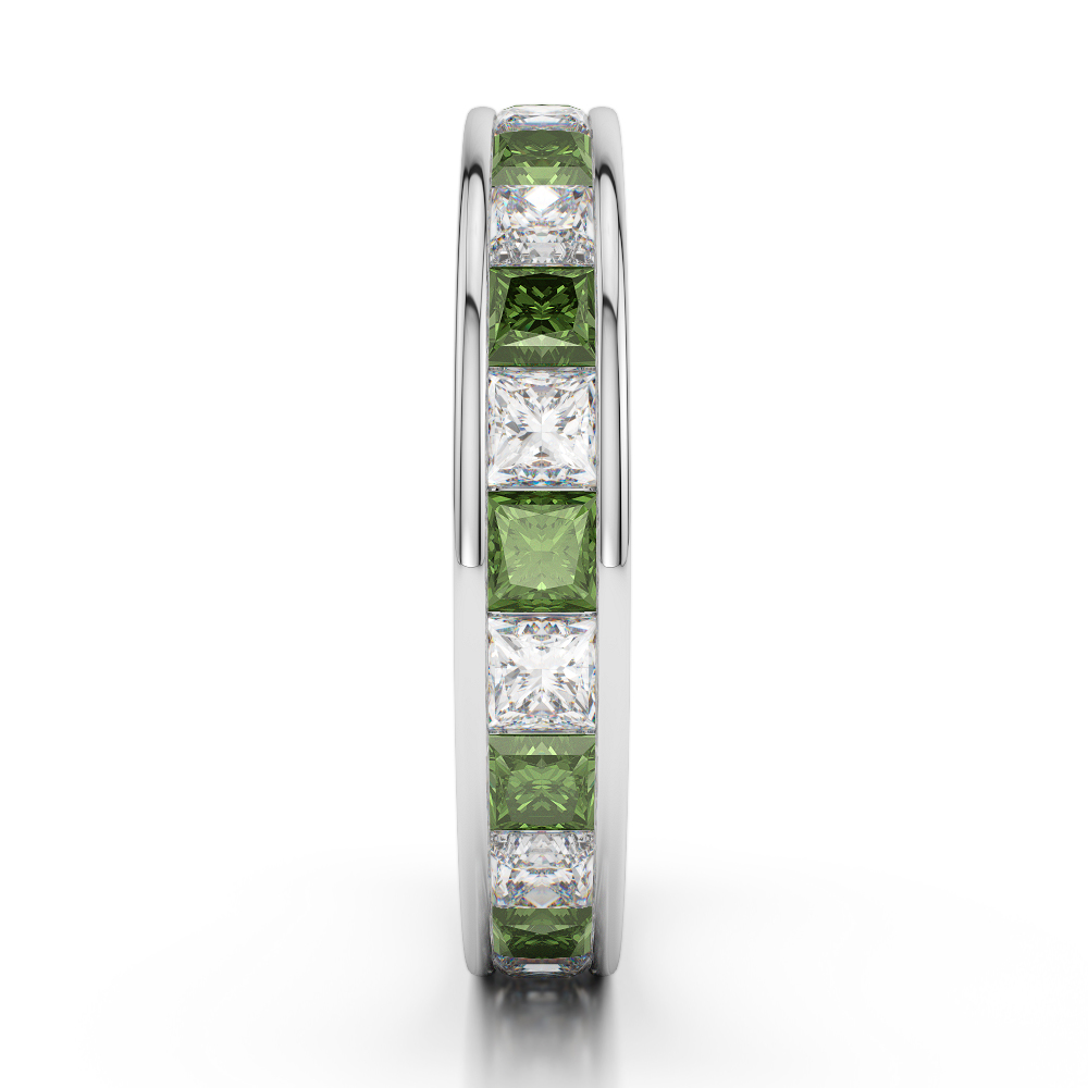 4 MM Gold / Platinum Princess Cut Green Tourmaline and Diamond Full Eternity Ring AGDR-1134