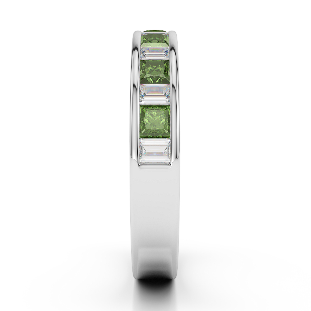 4 MM Gold / Platinum Princess and Baguette Cut Green Tourmaline and Diamond Half Eternity Ring AGDR-1143