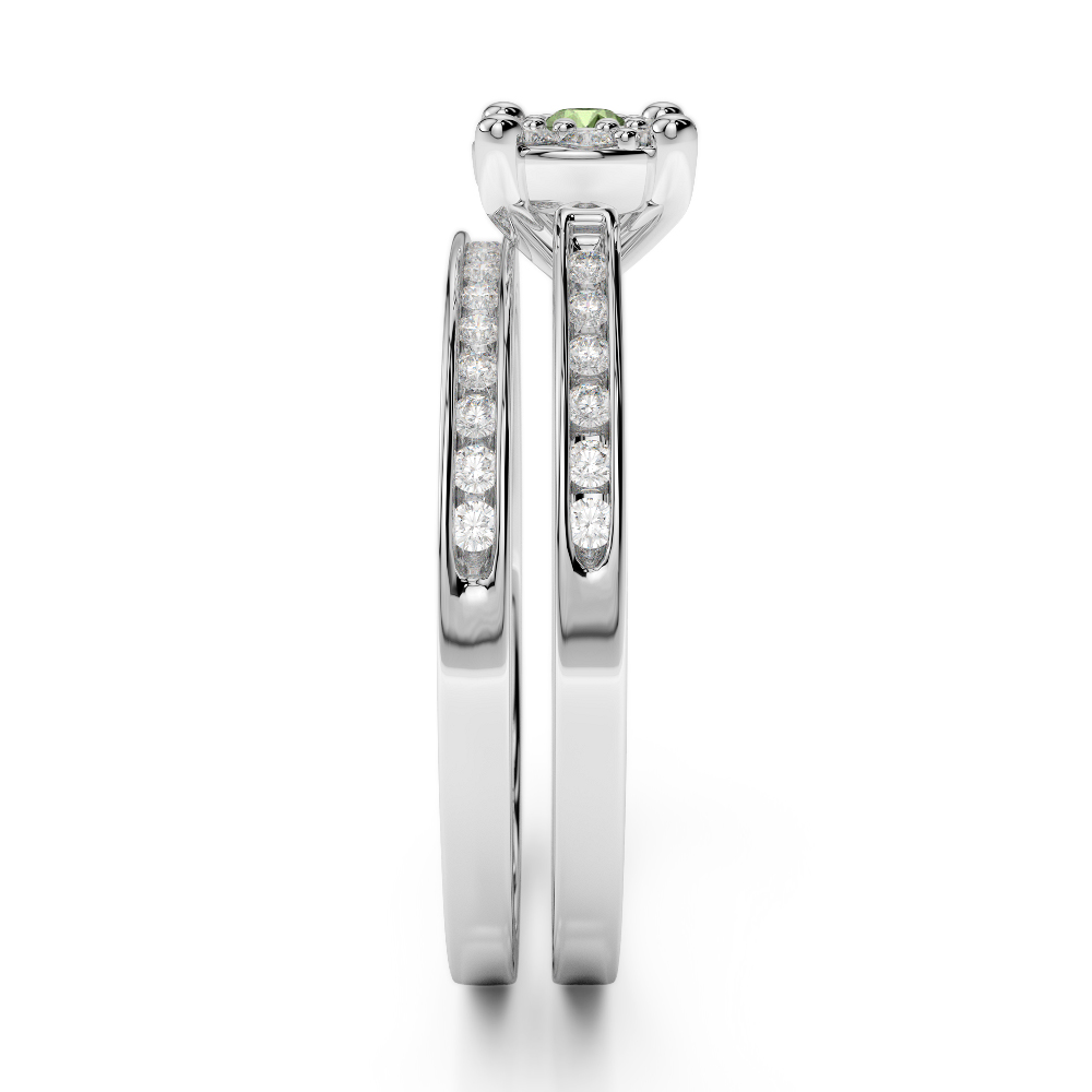 Gold / Platinum Round cut Green Tourmaline and Diamond Bridal Set Ring AGDR-1052