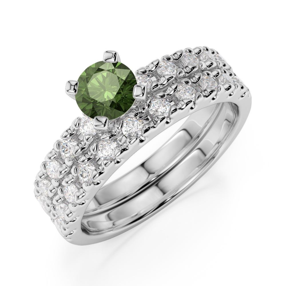 Gold / Platinum Round cut Green Tourmaline and Diamond Bridal Set Ring AGDR-1144