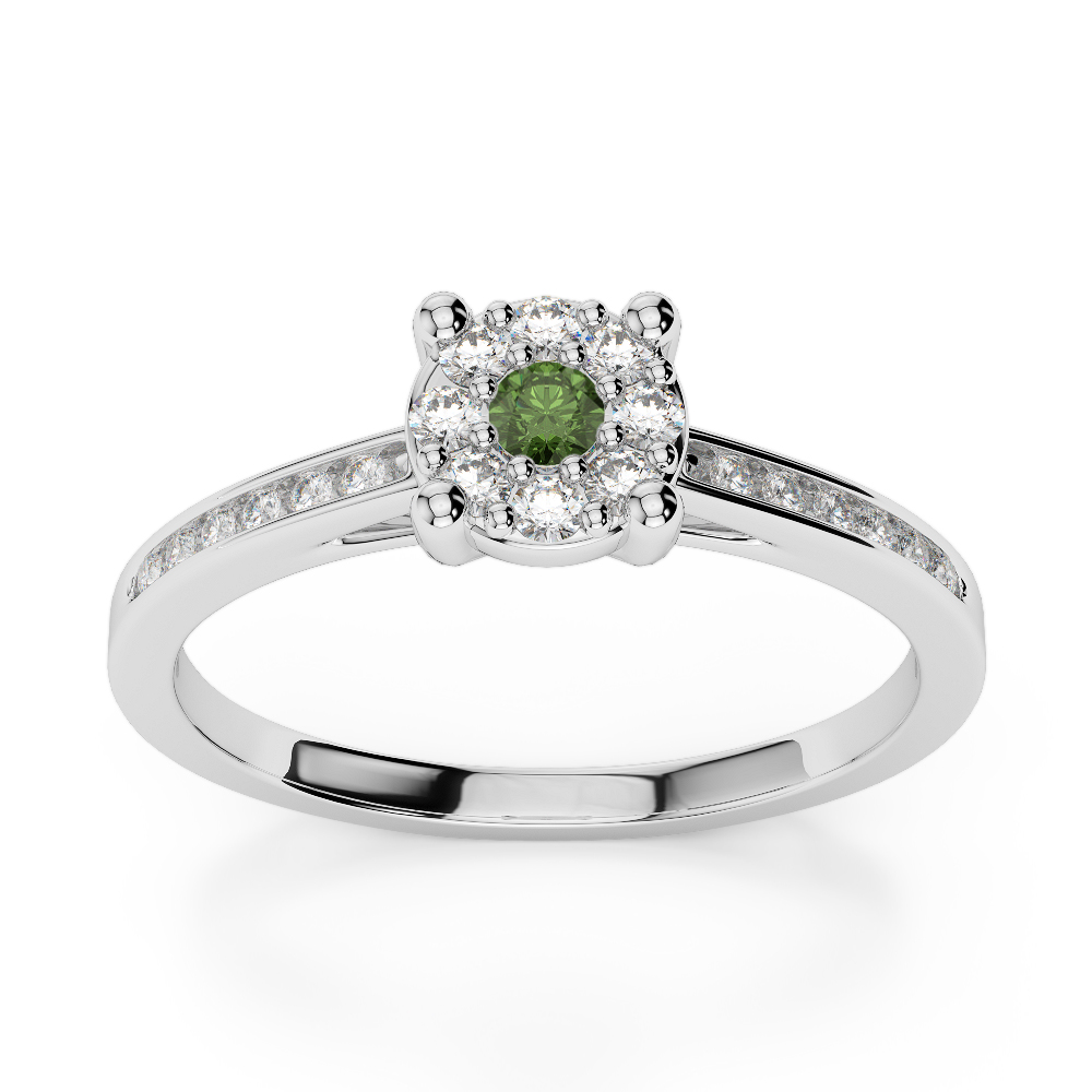 Gold / Platinum Round Cut Green Tourmaline and Diamond Engagement Ring AGDR-1163