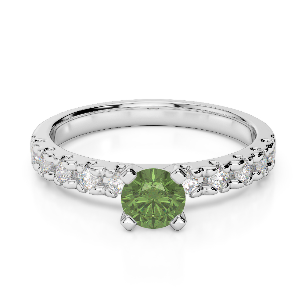 Gold / Platinum Round Cut Green Tourmaline and Diamond Engagement Ring AGDR-1171