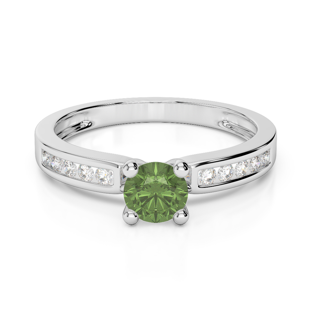Gold / Platinum Round Cut Green Tourmaline and Diamond Engagement Ring AGDR-1184