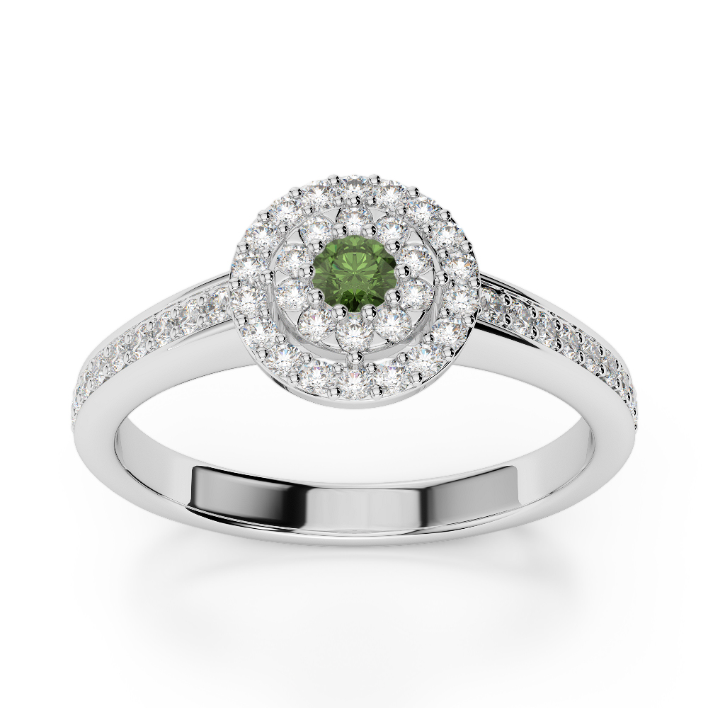 Gold / Platinum Round Cut Green Tourmaline and Diamond Engagement Ring AGDR-1188