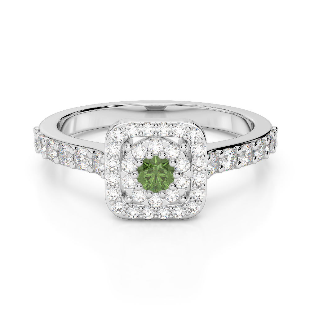 Gold / Platinum Round Cut Green Tourmaline and Diamond Engagement Ring AGDR-1189