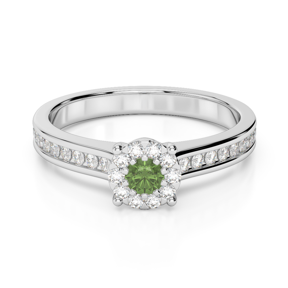 Gold / Platinum Round Cut Green Tourmaline and Diamond Engagement Ring AGDR-1190