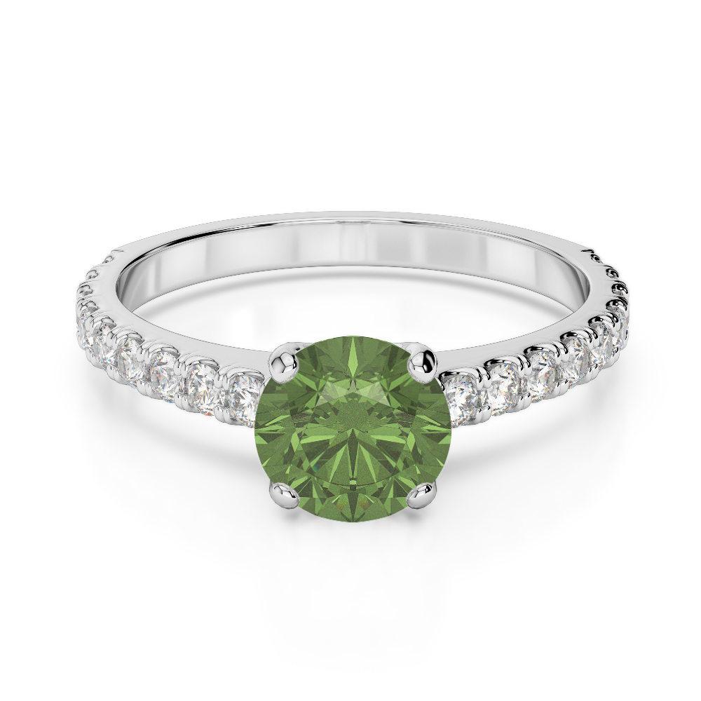 Gold / Platinum Round Cut Green Tourmaline and Diamond Engagement Ring AGDR-1201