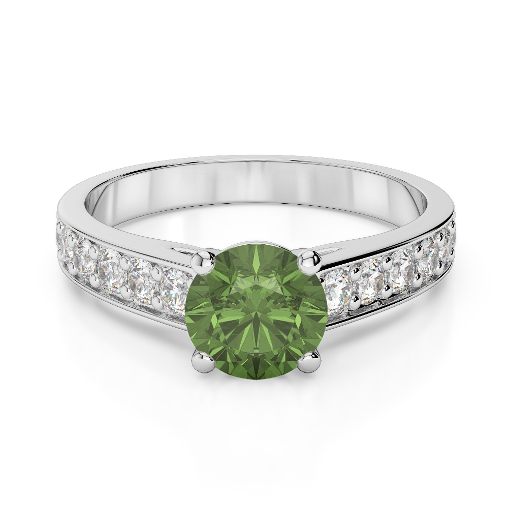 Gold / Platinum Round Cut Green Tourmaline and Diamond Engagement Ring AGDR-1202