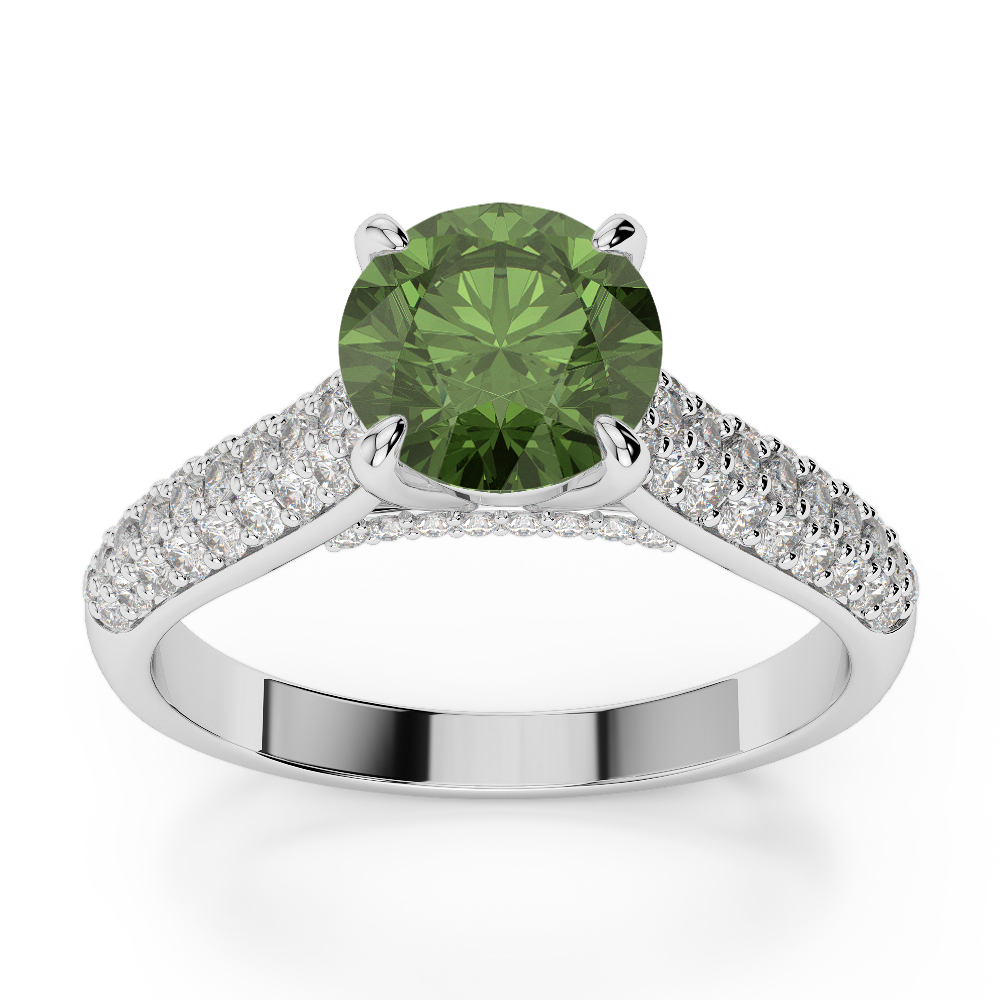 Gold / Platinum Round Cut Green Tourmaline and Diamond Engagement Ring AGDR-1203